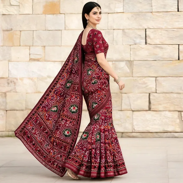 Maroon_Cotton_Geometric_Printed_Saree_For_Women