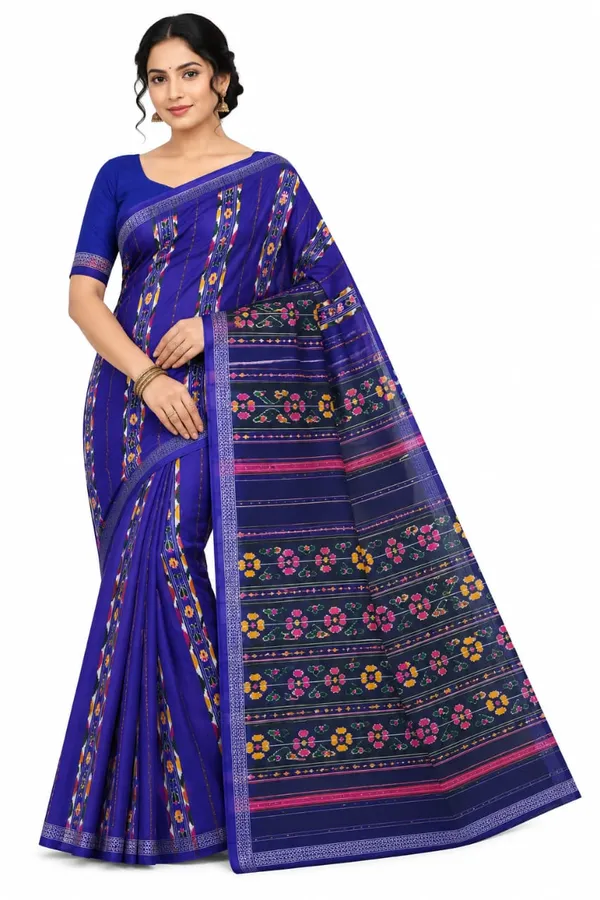 Blue_Silk_Floral_Geometric_Printed_Saree_For_Women
