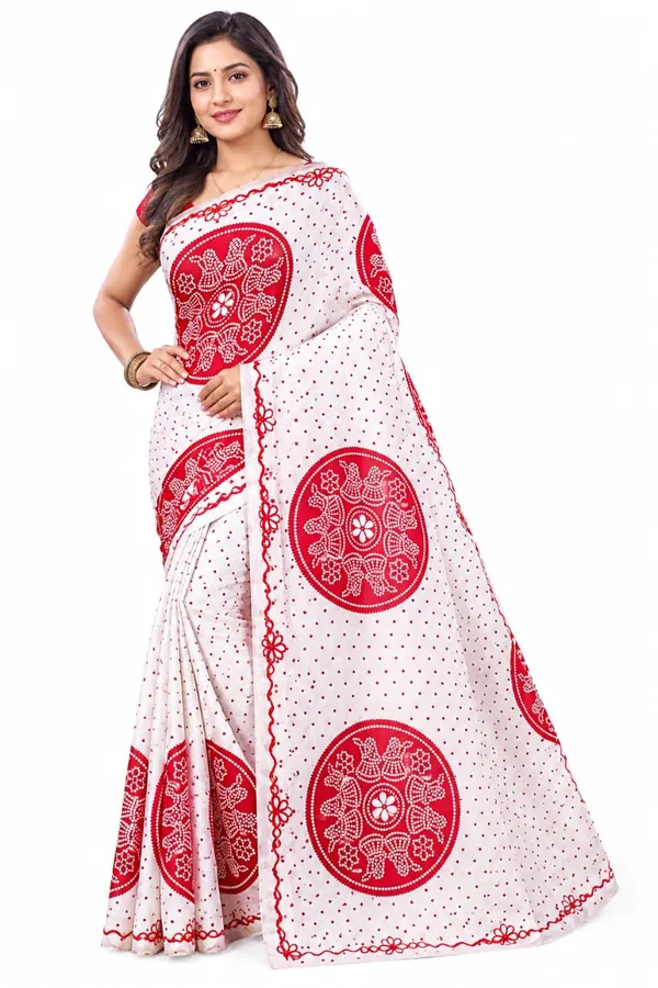 White_Silk_Floral_Print_Saree_For_Women
