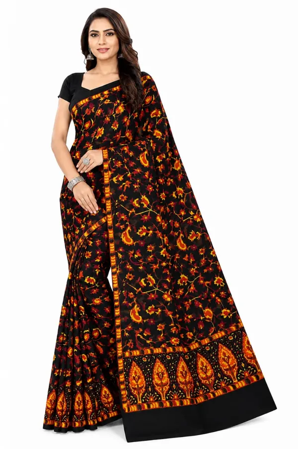 Black_Chiffon_Floral_Print_Saree_For_Women