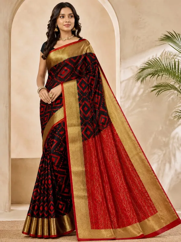 Black_Red_Silk_Geometric_Printed_Saree_For_Women