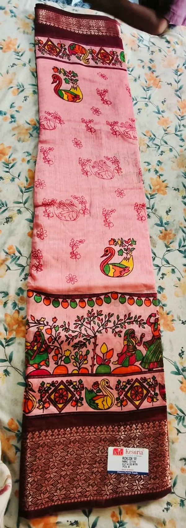 Pink_Cotton_Peacock_Folk_Print_Saree_For_Women