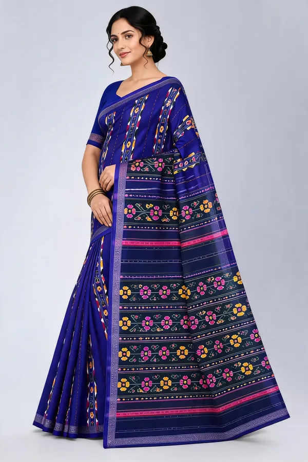 Blue_Silk_Floral_Geometric_Printed_Saree_For_Women