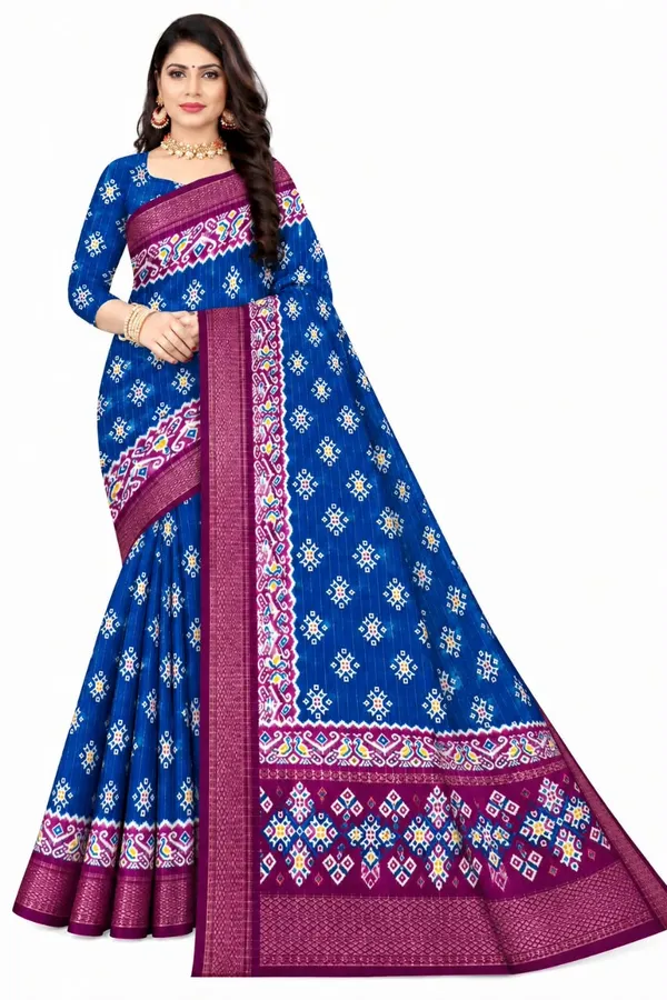 Blue_Dola_Silk_Geometric_Print_Saree_For_Women