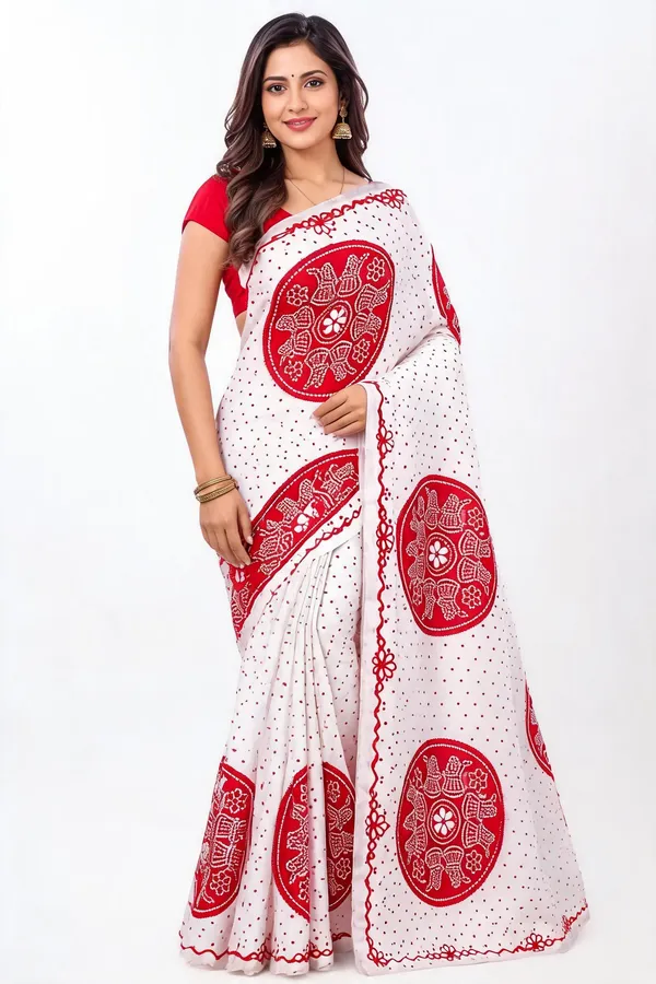 White_Silk_Floral_Print_Saree_For_Women