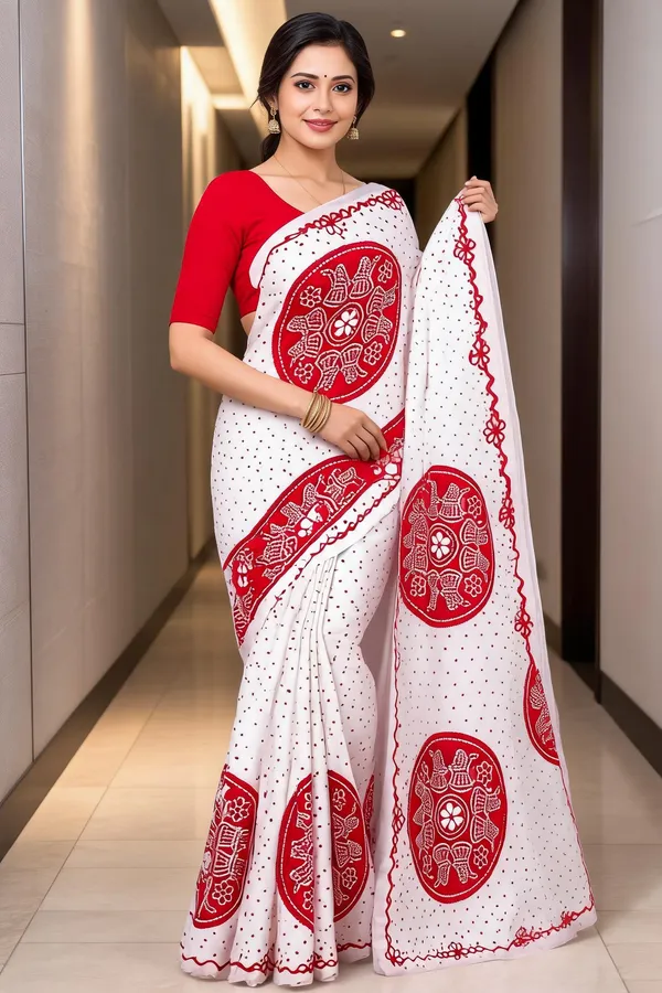 White_Silk_Floral_Print_Saree_For_Women