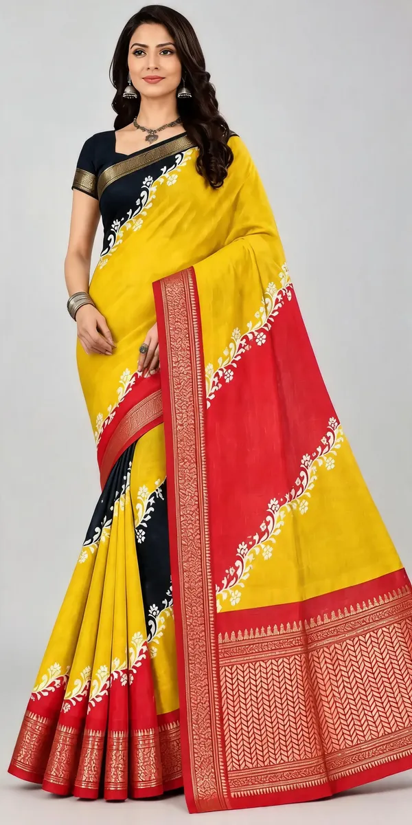 Yellow_Dola_Silk_Floral_Print_Traditional_Saree_For_Women