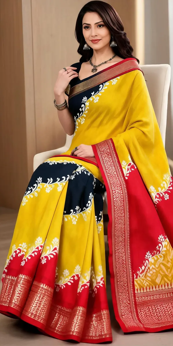 Yellow_Dola_Silk_Floral_Print_Traditional_Saree_For_Women