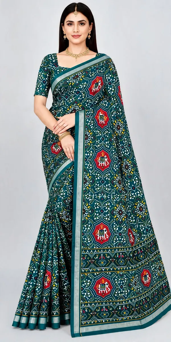Green_Cotton_Printed_Saree_For_Women
