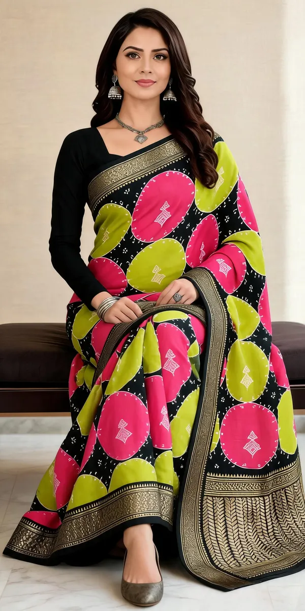 Multicolor_Dola_Silk_Circular_Motif_Print_Saree_For_Women