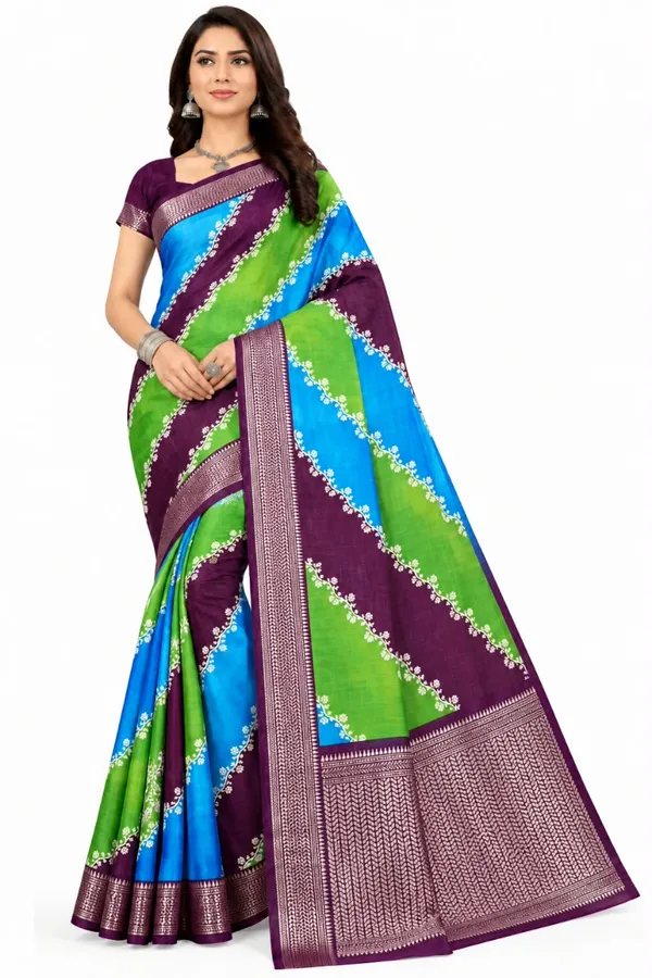Multicolor_Dola_Silk_Diagonal_Print_Saree_For_Women