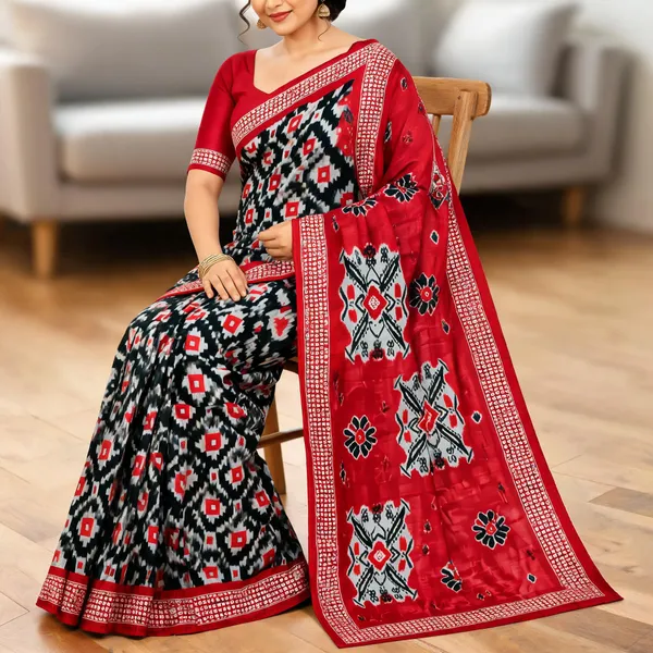 Red_Silk_Geometric_Printed_Saree_For_Women