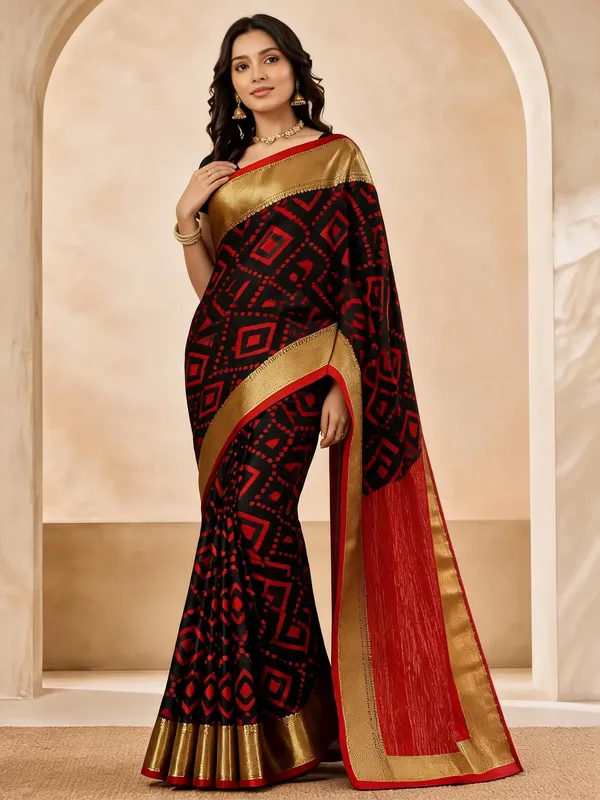Black_Red_Silk_Geometric_Printed_Saree_For_Women
