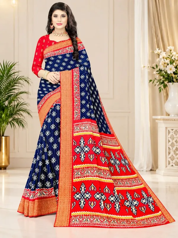 Navy_Blue_Dola_Silk_Geometric_Printed_Saree_For_Women