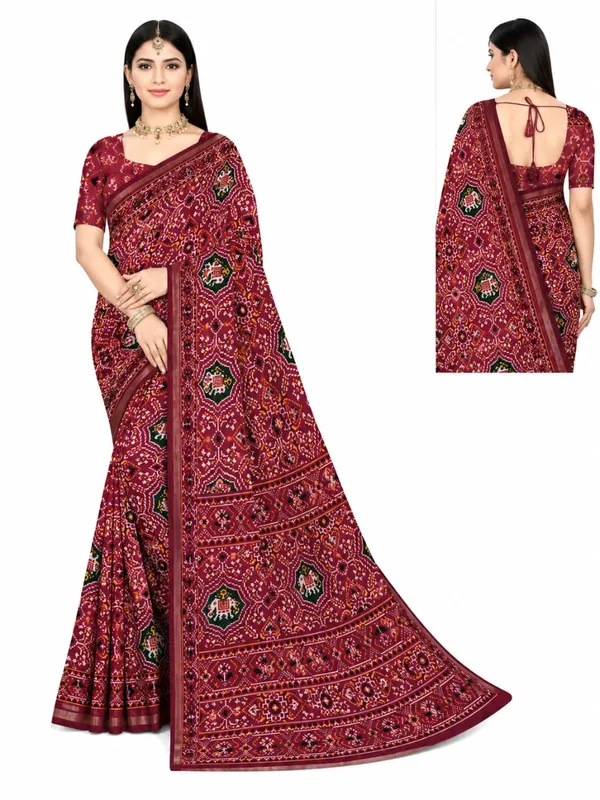Maroon_Cotton_Geometric_Printed_Saree_For_Women