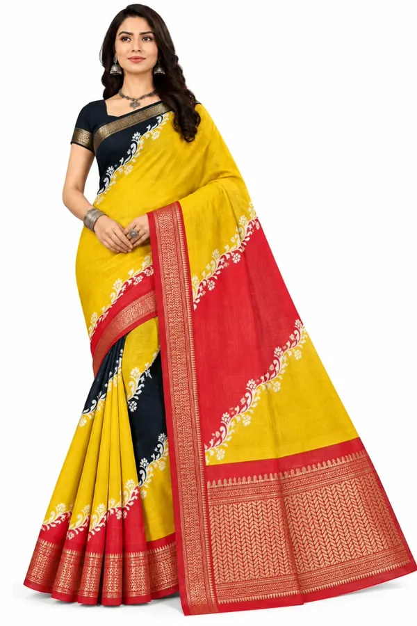 Yellow_Dola_Silk_Floral_Print_Traditional_Saree_For_Women