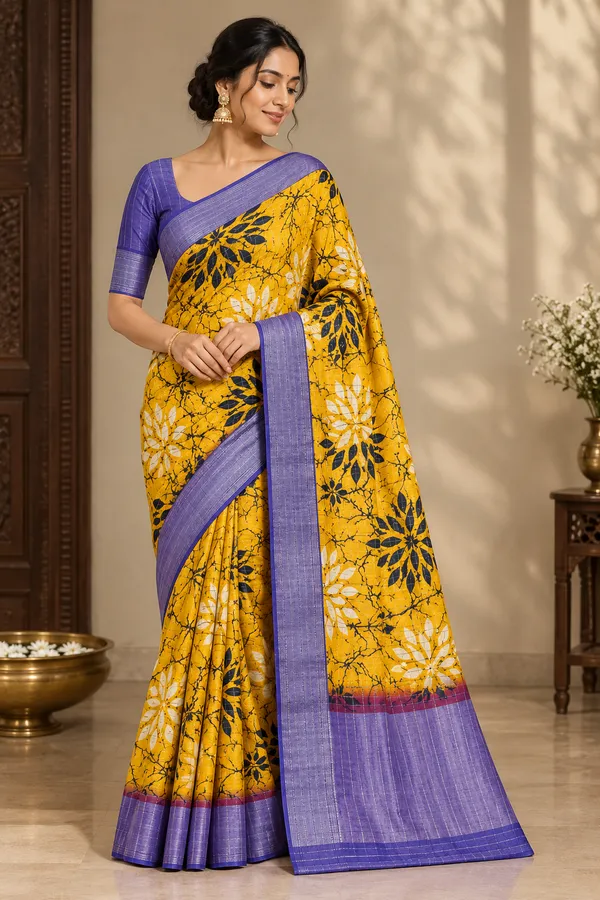 Yellow_Cotton_Floral_Abstract_Print_Saree_For_Women