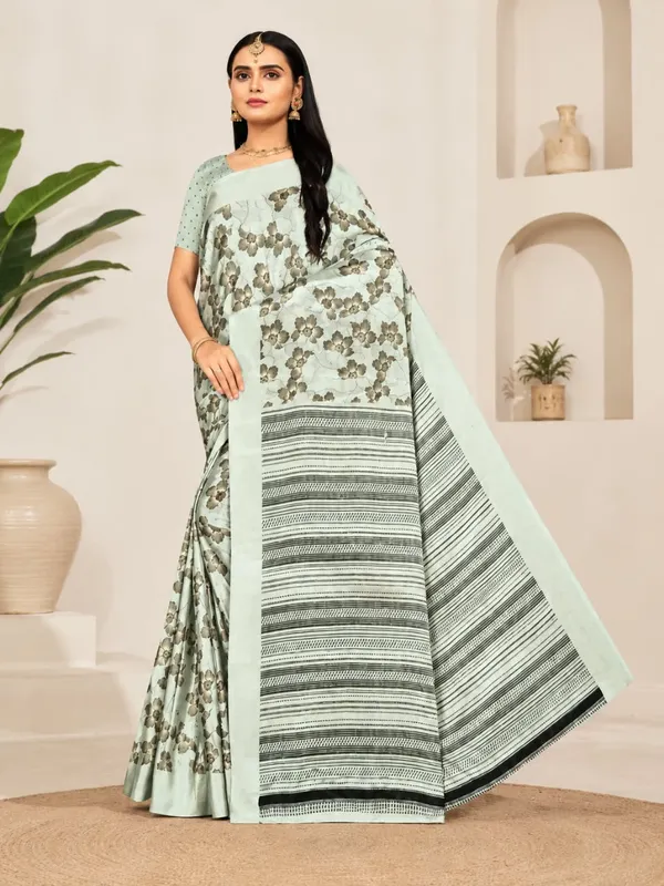 Mint_Green_Georgette_Floral_Printed_Saree_For_Women