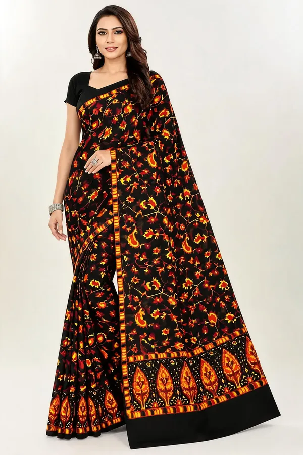 Black_Chiffon_Floral_Print_Saree_For_Women