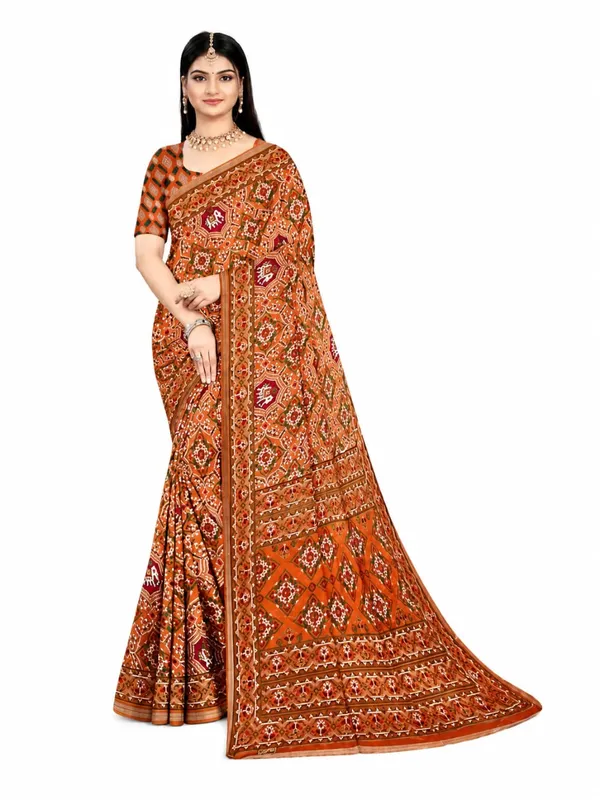 Rust_Cotton_Geometric_Printed_Saree_For_Women