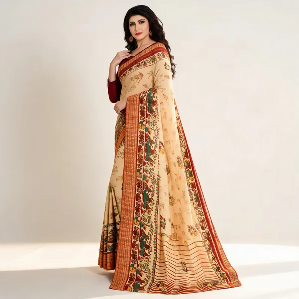 Beige_Cotton_Floral_Geometric_Print_Saree_For_Women