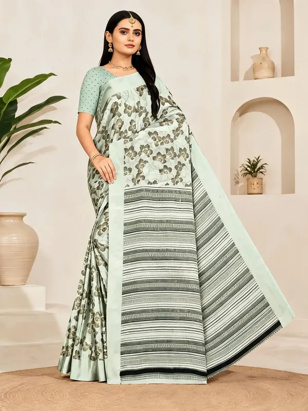 Mint_Green_Georgette_Floral_Printed_Saree_For_Women