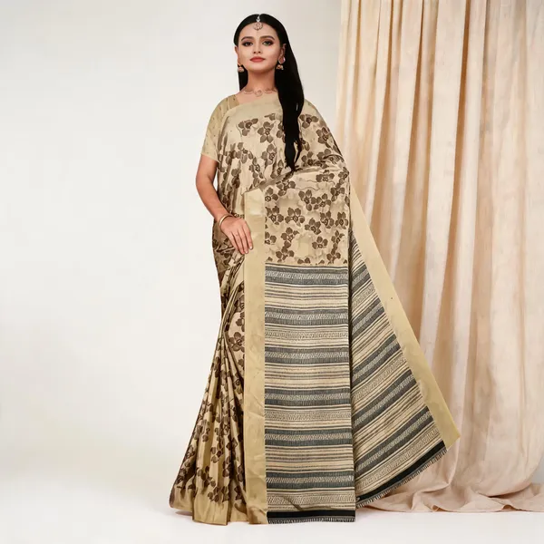 Beige_Georgette_Floral_Printed_Saree_For_Women