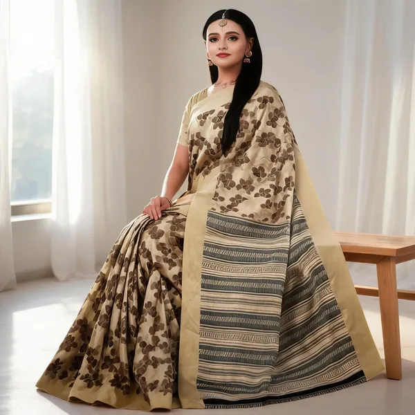 Beige_Georgette_Floral_Printed_Saree_For_Women