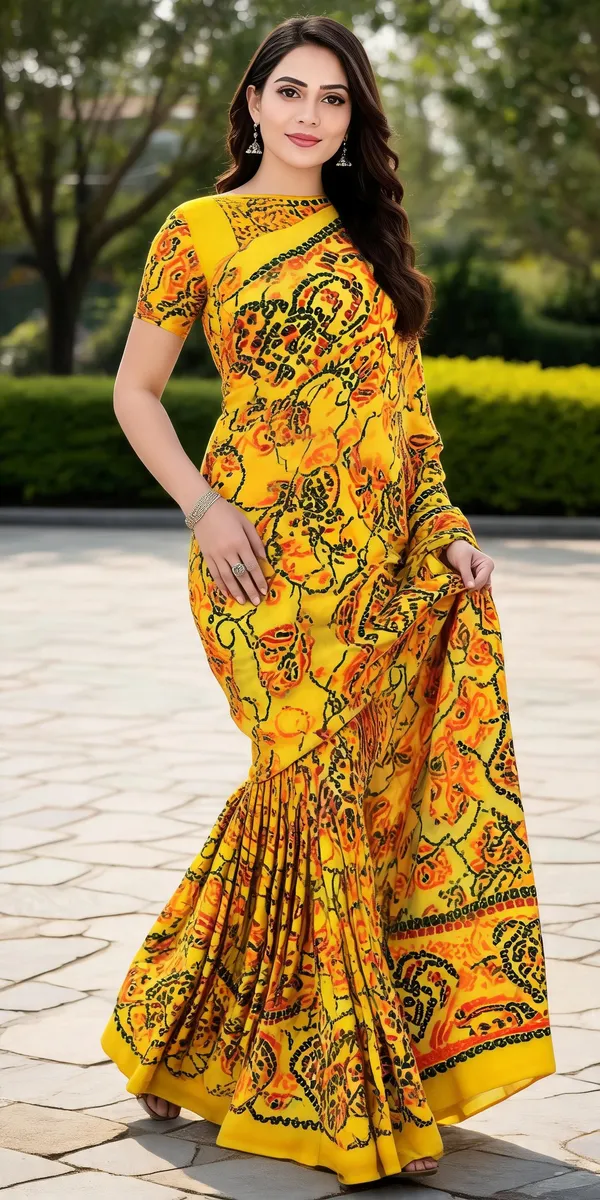 Yellow_Chiffon_Printed_Saree_For_Women