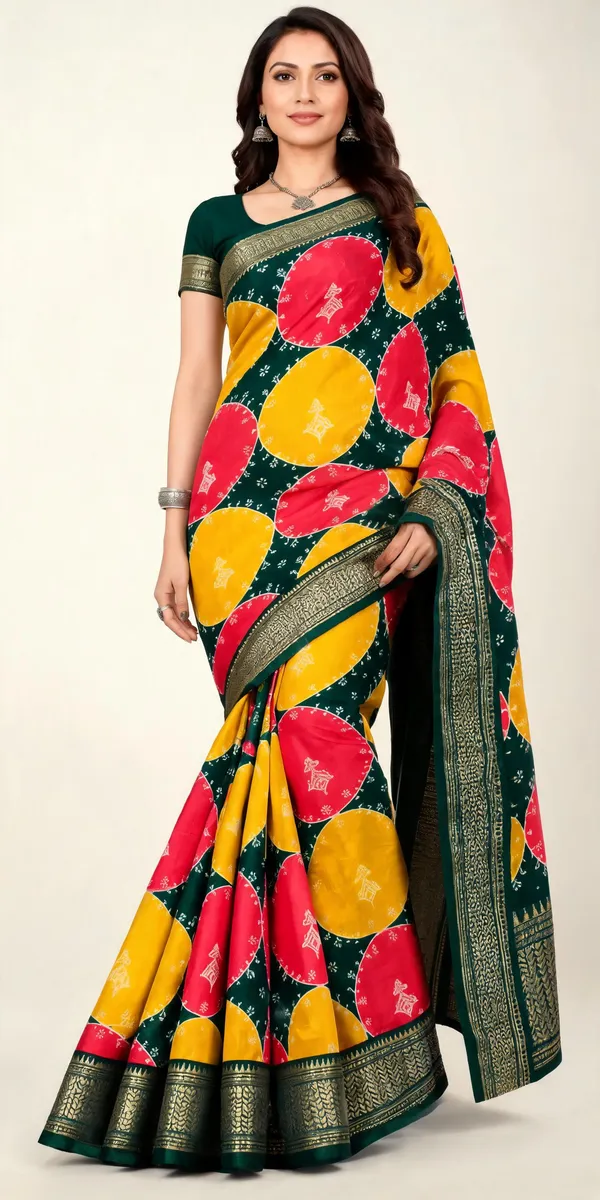 Green_Dola_Silk_Circular_Motif_Print_Saree_For_Women
