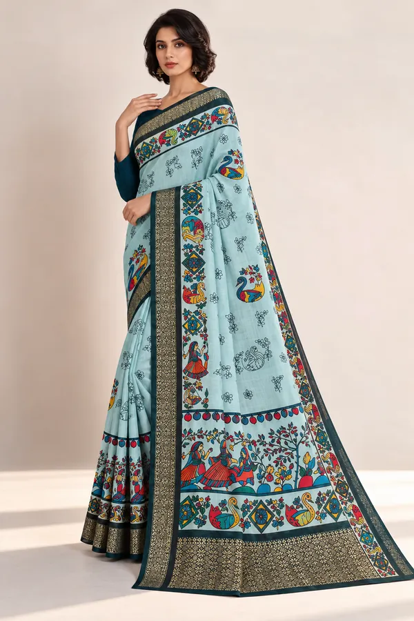 Blue_Cotton_Peacock_Motif_Printed_Saree_For_Women