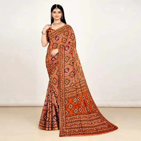 Rust_Cotton_Geometric_Printed_Saree_For_Women