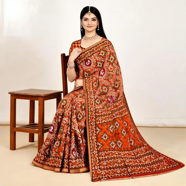 Rust_Cotton_Geometric_Printed_Saree_For_Women