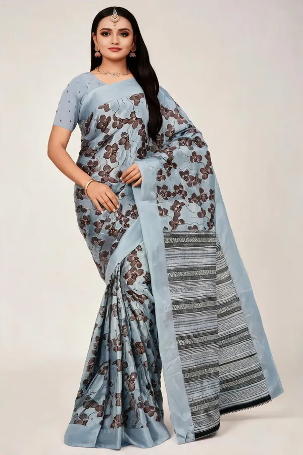 Blue_Georgette_Floral_Printed_Saree_For_Women