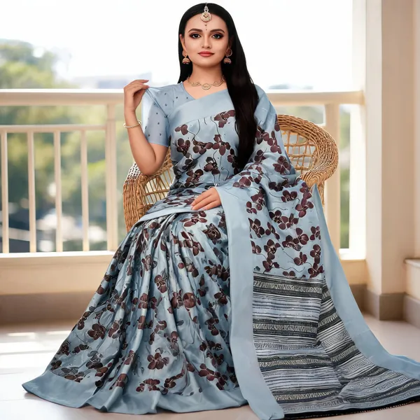 Blue_Georgette_Floral_Printed_Saree_For_Women