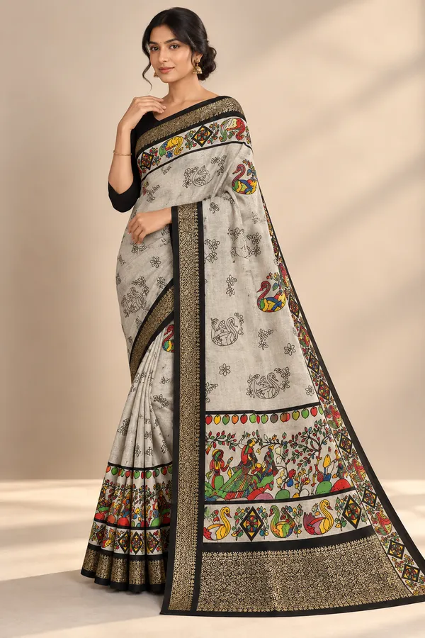 Beige_Cotton_Bird_Floral_Print_Saree_For_Women