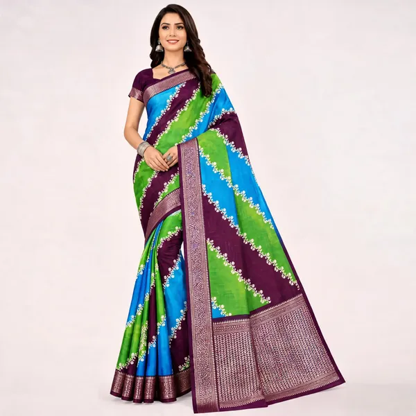 Multicolor_Dola_Silk_Diagonal_Print_Saree_For_Women