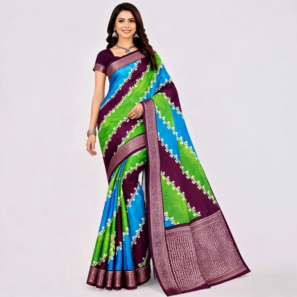 Multicolor_Dola_Silk_Diagonal_Print_Saree_For_Women
