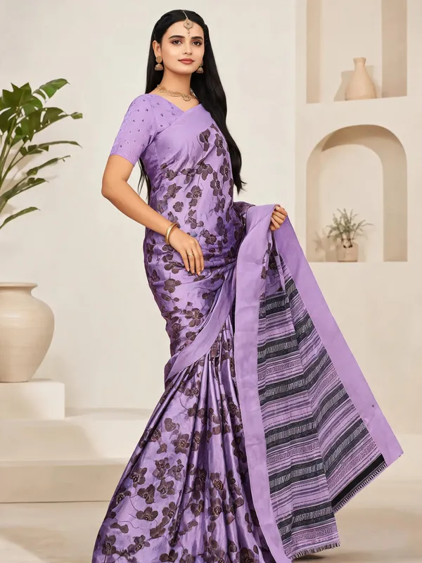Purple_Georgette_Floral_Printed_Saree_For_Women