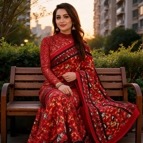 Red_Chiffon_Printed_Saree_For_Women