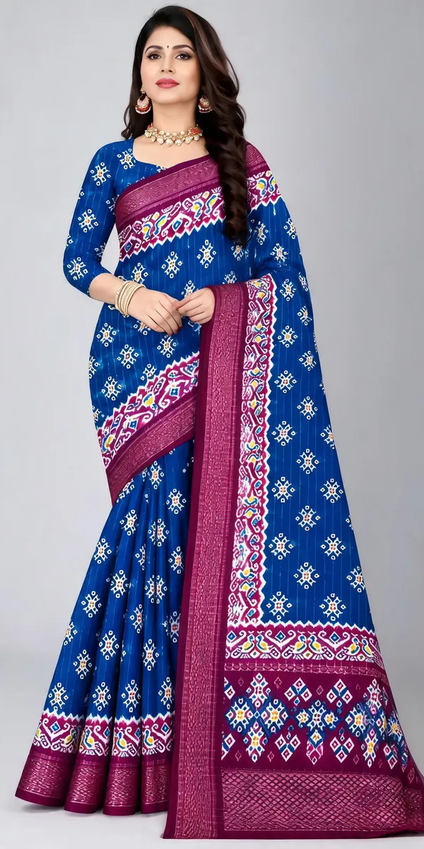 Blue_Dola_Silk_Geometric_Print_Saree_For_Women