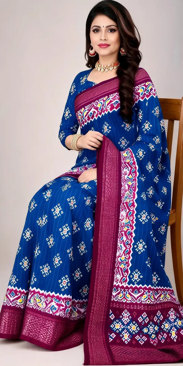 Blue_Dola_Silk_Geometric_Print_Saree_For_Women