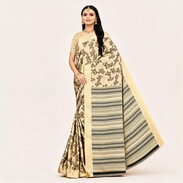 Beige_Georgette_Floral_Printed_Saree_For_Women