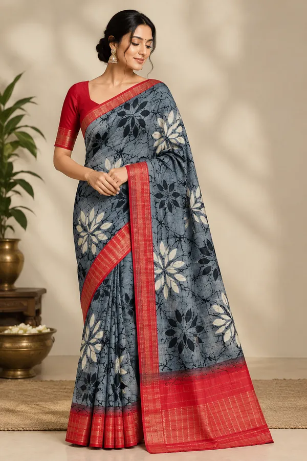 Grey_Cotton_Floral_Leaf_Print_Saree_For_Women