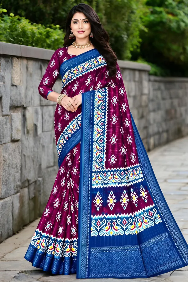 Purple_Dola_Silk_Geometric_Printed_Saree_For_Women
