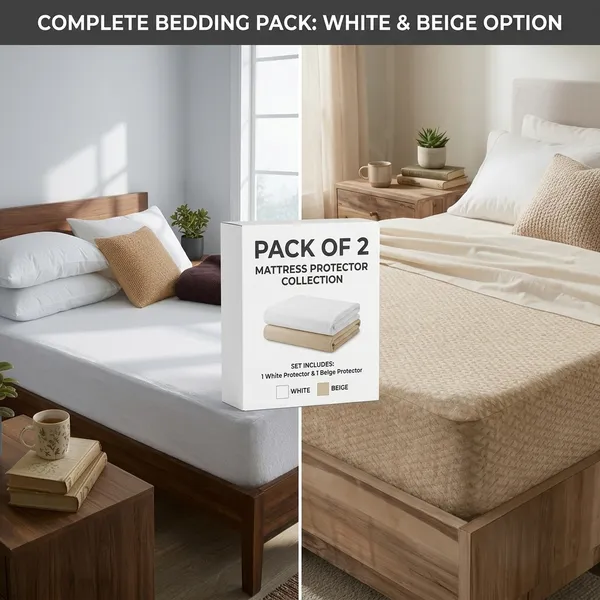 White_And_Camel_Brown_Mattress_Protector_Combo_Pack_Of_2