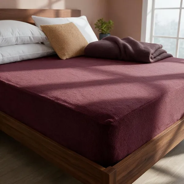 Maroon_280_Gsm_Poly_Cotton_Terry_Breathable_Mattress_Protector