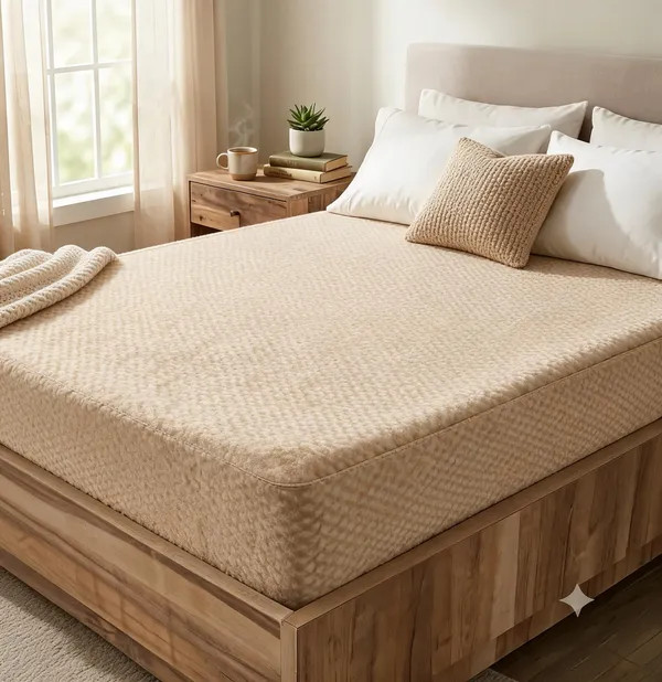Camel_Brown_300Gsm_Melange_Plush_Breathable_Mattress_Protector