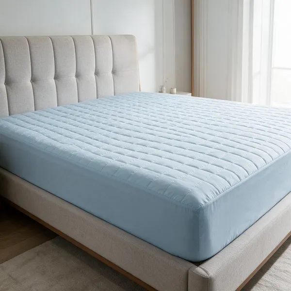 Sky_Blue_450_Gsm_Melange_Plush_Fiberfill_Mattress_Protector