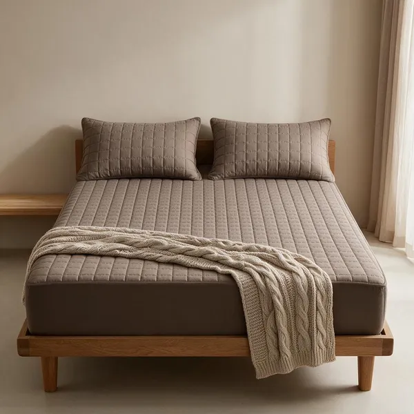 Taupe_Brown_450_Gsm_Melange_Plush_Fiberfill_Mattress_Protector